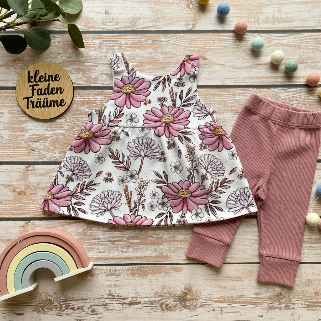 Wildblumen Latzkleid Set Flatlay