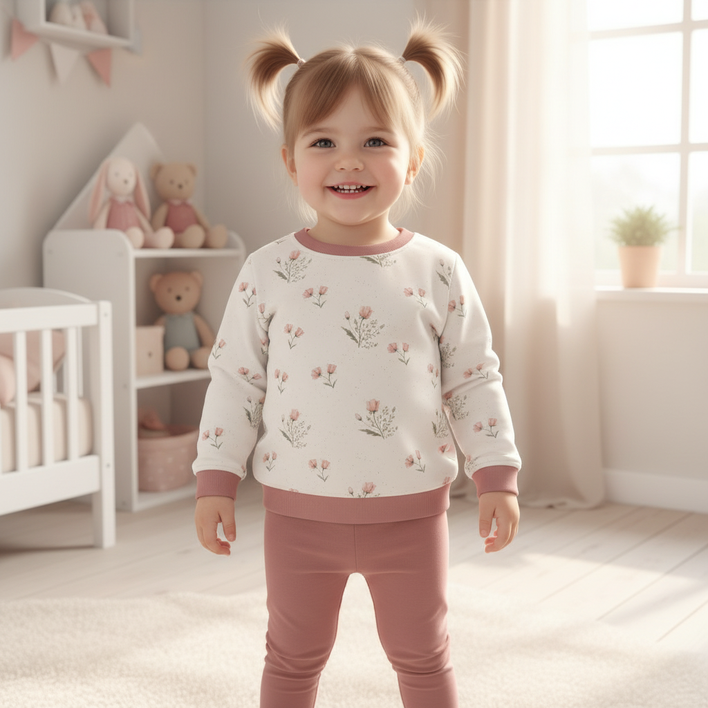 Wildblumen-Pullover Mädchen altrosa Leggings 1:1