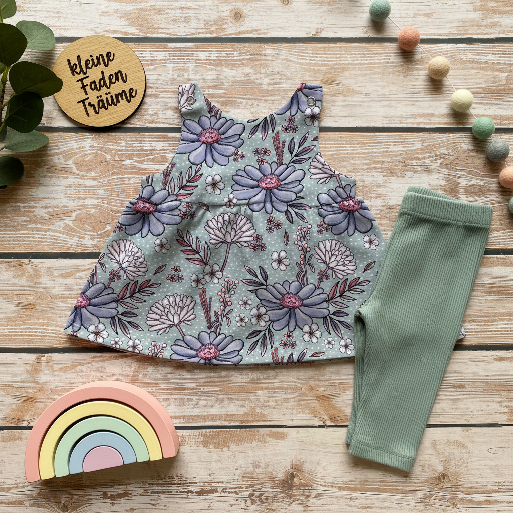 Wildblumen Salbei Latzkleid Set Flatlay