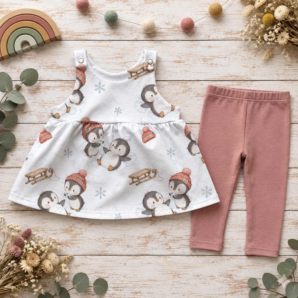 Winterpinguin-Latzkleid mit passender Leggings